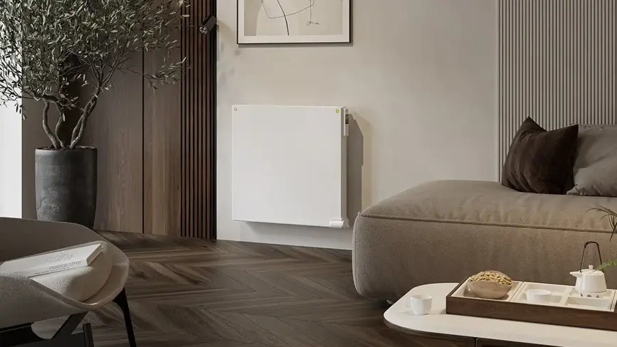 Wall-mounted electric radiator in living room